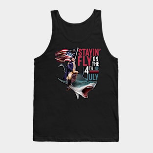 Washington Riding Shark Funny 4th Of July American Flag Tank Top